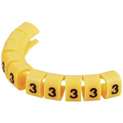 'Eight yellow cable markers with the number 3'