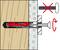 Diagram of a wall anchor installation process showing a cross-section of a wall with an inserted anchor. A screw is shown being tightened.