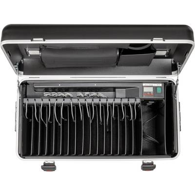 Open case with 15 knife holders, a large knife on top. Two buttons 'Start' and 'Stop' on the right-hand side.