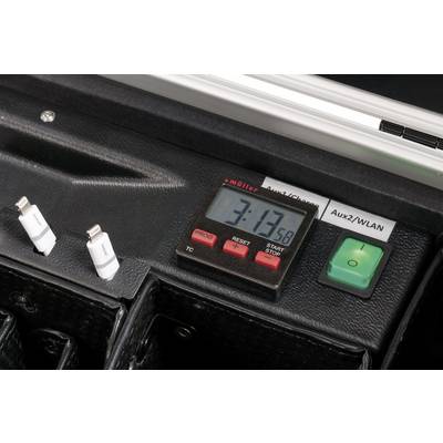 Digital timer displays '3:13:58'. A green switch with the label 'Aux2/WLAN' is positioned to the right. Two socket adapters are located on the left.