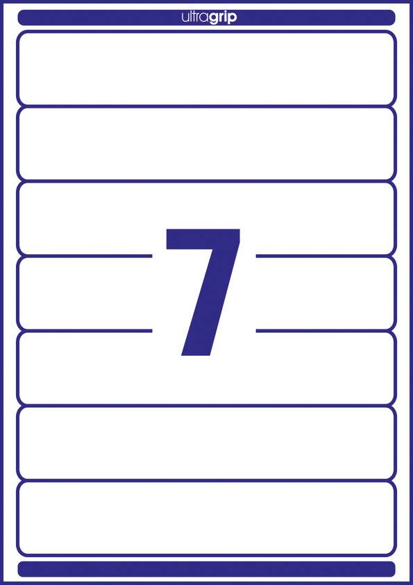 Paper label sheet with the number '7' in the centre. Labels are separated by blue lines.