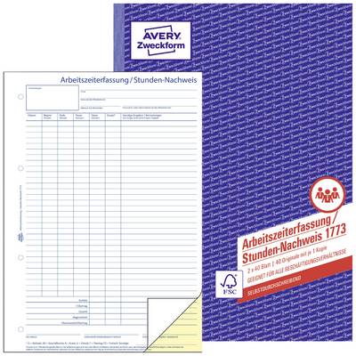 'Time Sheet Form 1773' Office Supplies by Avery Zweckform for Recording Working Hours. FSC-certified, suitable for all employment relationships.