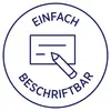 A symbol shows a writable board with a pen. The text 'Simply Labelable' is written around it.