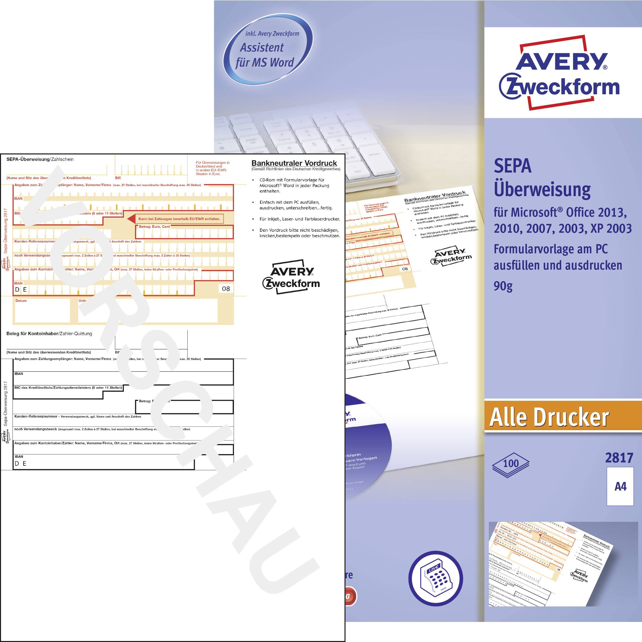 Avery-Zweckform Bank transfer form SEPA-Ueberweisung A4 No. of sheets: 100 2817