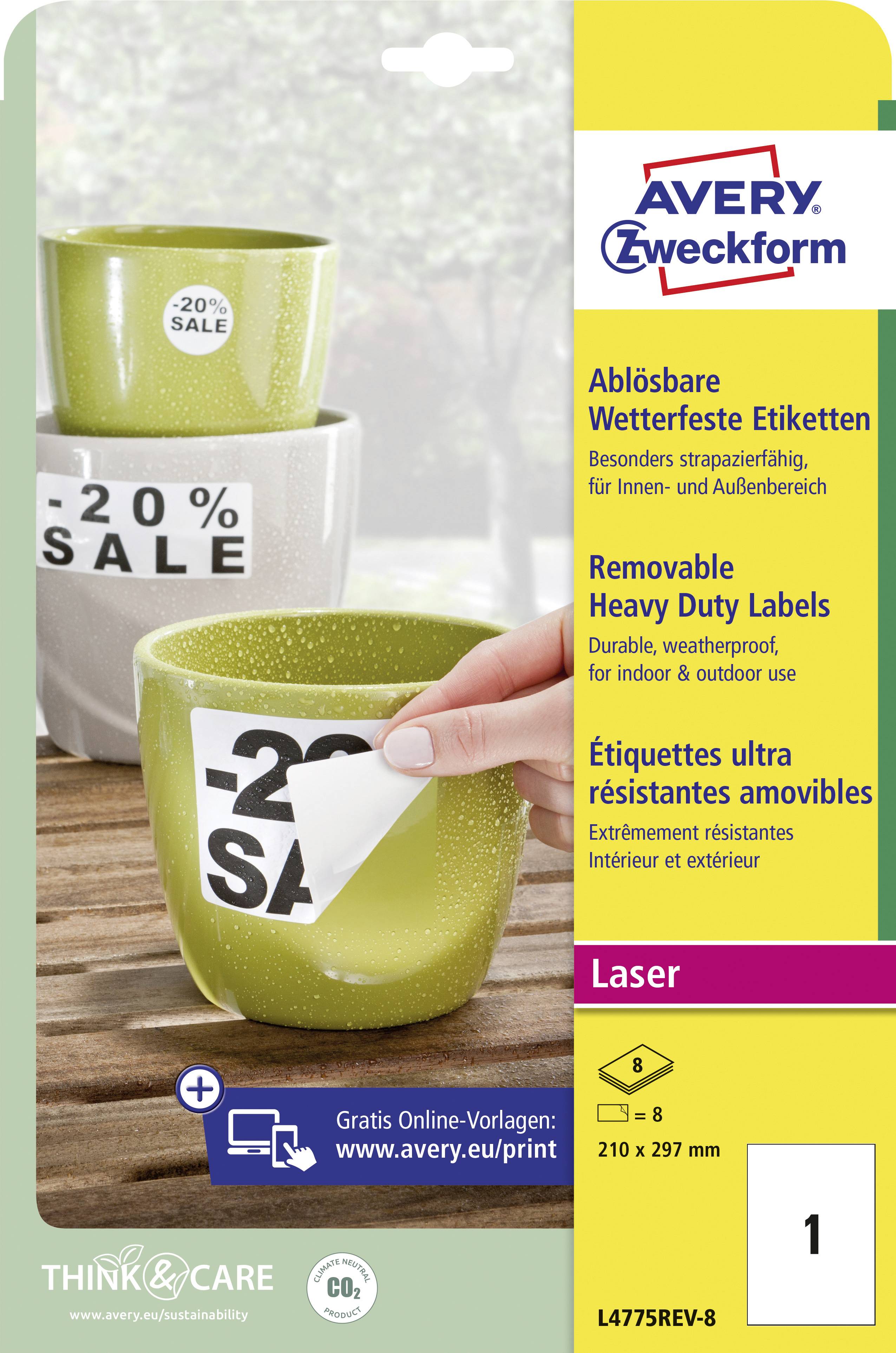 Avery-Zweckform L4775REV-8 Label film 210 x 297 mm Polyester film White 8 pc(s) Removable Laser, colour, Laser printer, -2