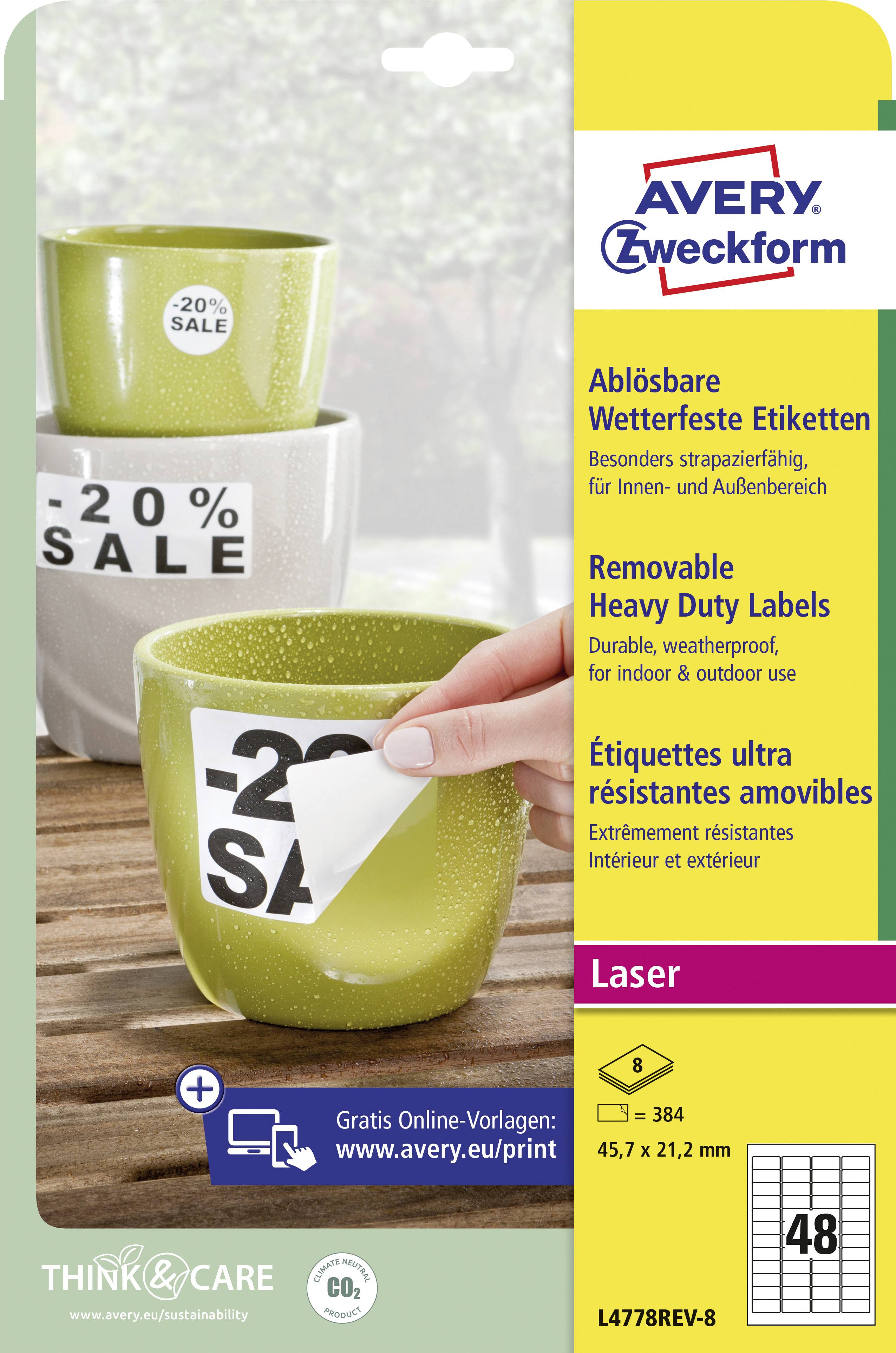 Avery-Zweckform L4778REV-8 Label film 45.7 x 21.2 mm Polyester film White 384 pc(s) Removable Laser, colour, Laser print-2