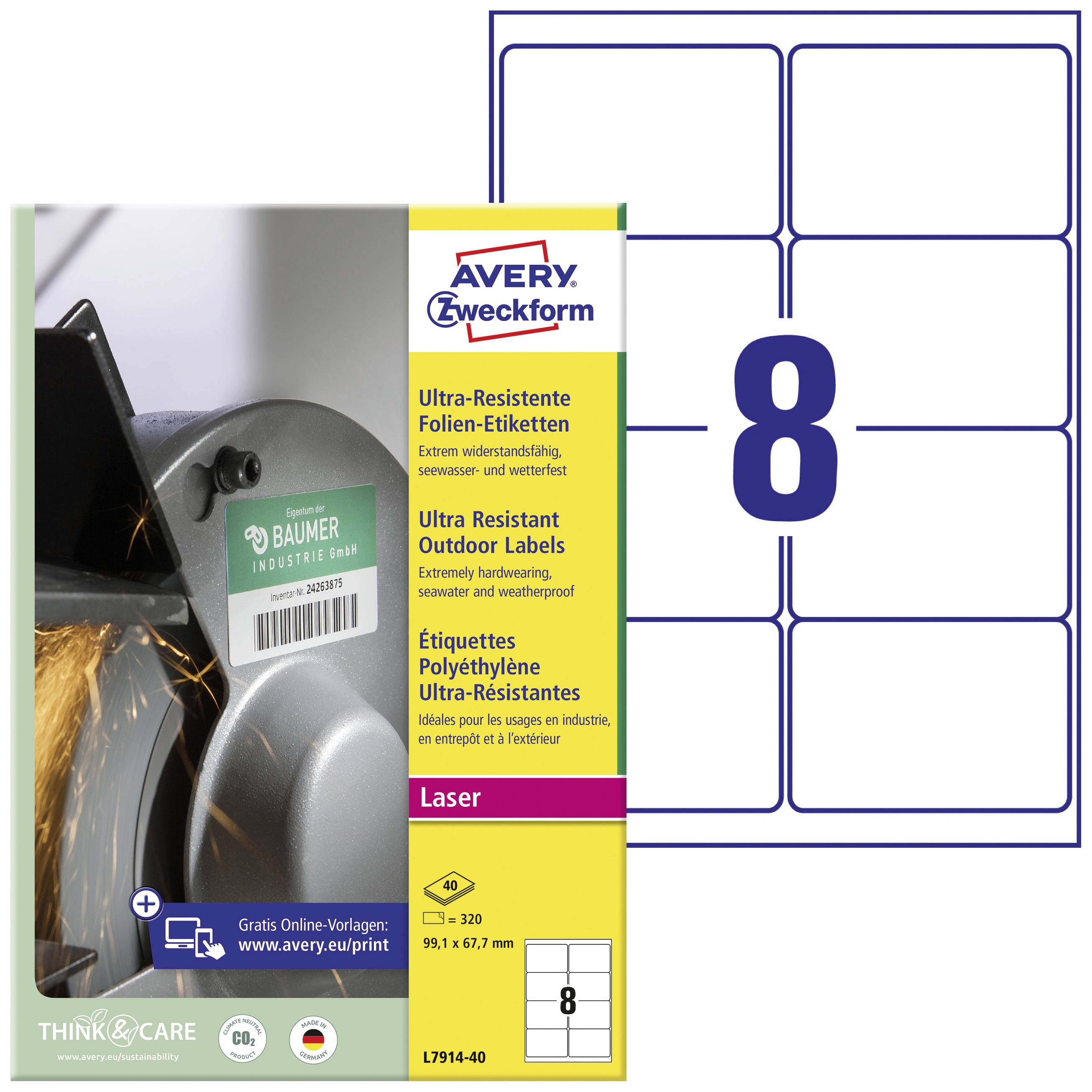 Avery-Zweckform L7914-40 99.1 x 67.7 mm PE film White 320 pc(s) Permanent adhesive Label film