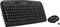 Wireless Keyboard and Mouse Set in Black. Keyboard features media keys at the top. Mouse is compact. Includes USB receiver.