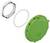 Green installation adapter with white ring and nut, suitable for wall sockets. Used for secure cable routing.