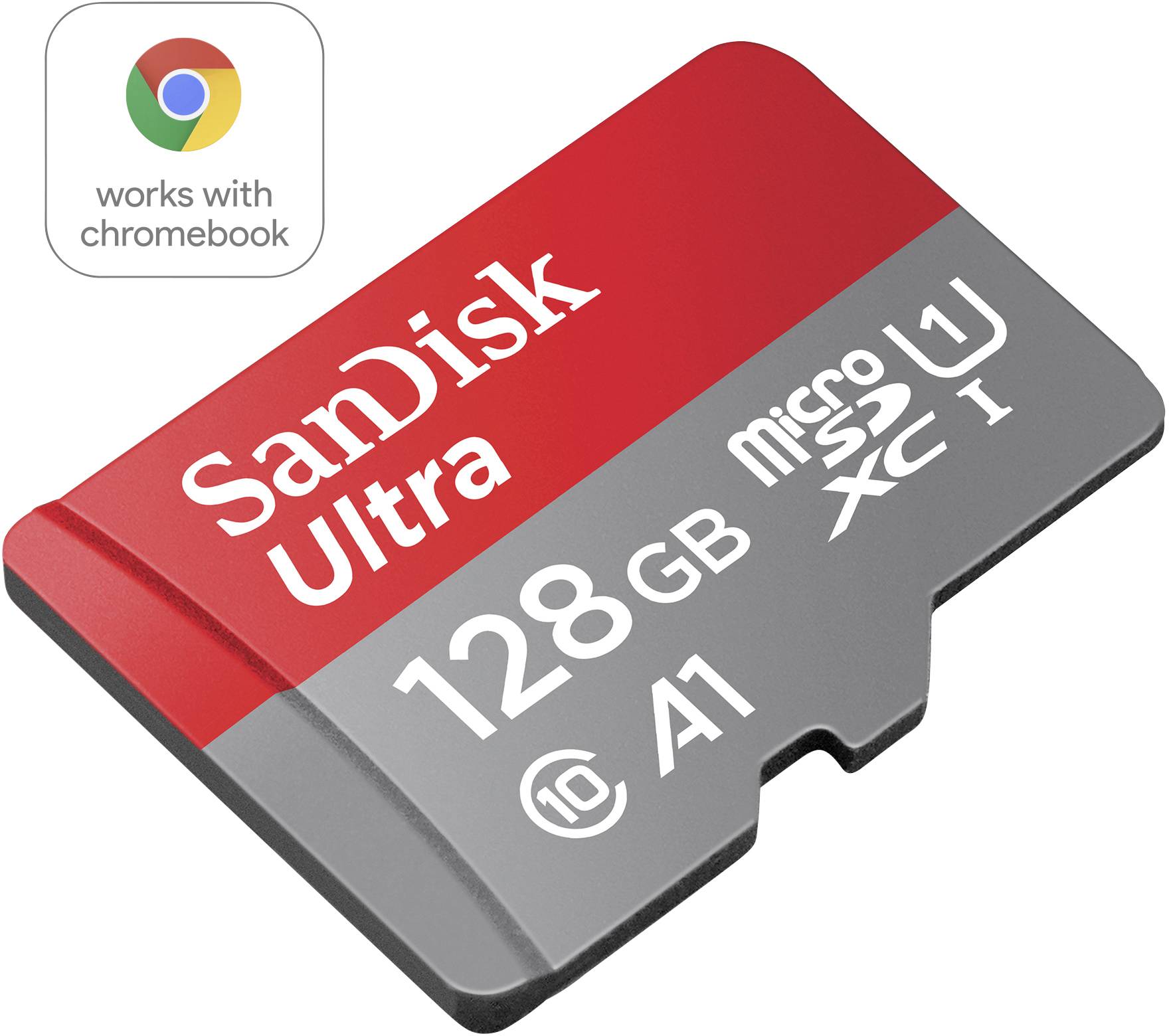 SanDisk Ultra microSD Card 128GB, suitable for Chromebook, Class 10, A1, MicroSDXC, for fast performance and expandable storage.
