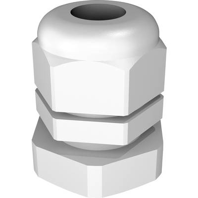 A white, hexagonal plastic screw fitting, likely used for cable gland or cable entry applications.