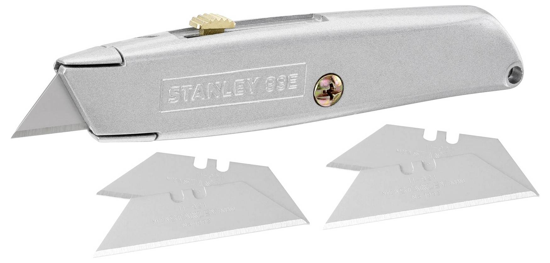 Silver carpet knife with two spare blades.