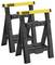 Two black folding trestles with yellow handles, suitable for light construction and renovation work, on a white background.