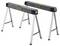 'Two black and silver folding trestles with yellow handles, set up for craftwork or DIY projects.'
