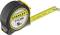 A yellow and black tape measure with 'STANLEY TYLON 5m' lettering, rolled up with an extended section for length measurement.