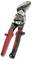 Metal shears with black and red handles, robust cutting tool made of steel, suitable for precise cuts in sheet-like materials.
