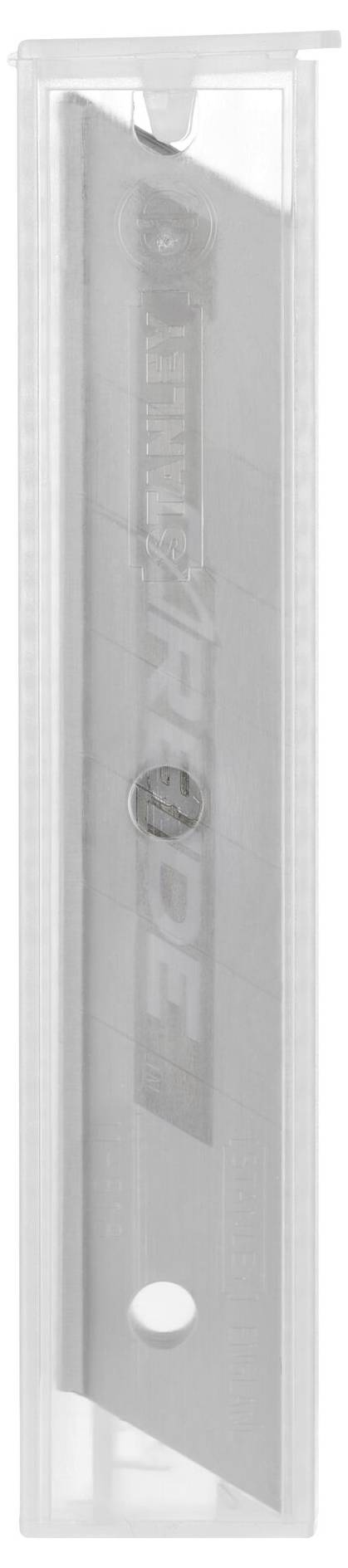 A silver replacement blade in a clear plastic packaging.