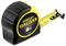 Black and yellow measuring tape, wound up, with the inscription 'Stanley FatMax 8m'. The tape is partially extended.