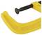 Yellow C-clamp with a black spindle, used for clamping or holding workpieces in workshop environments.