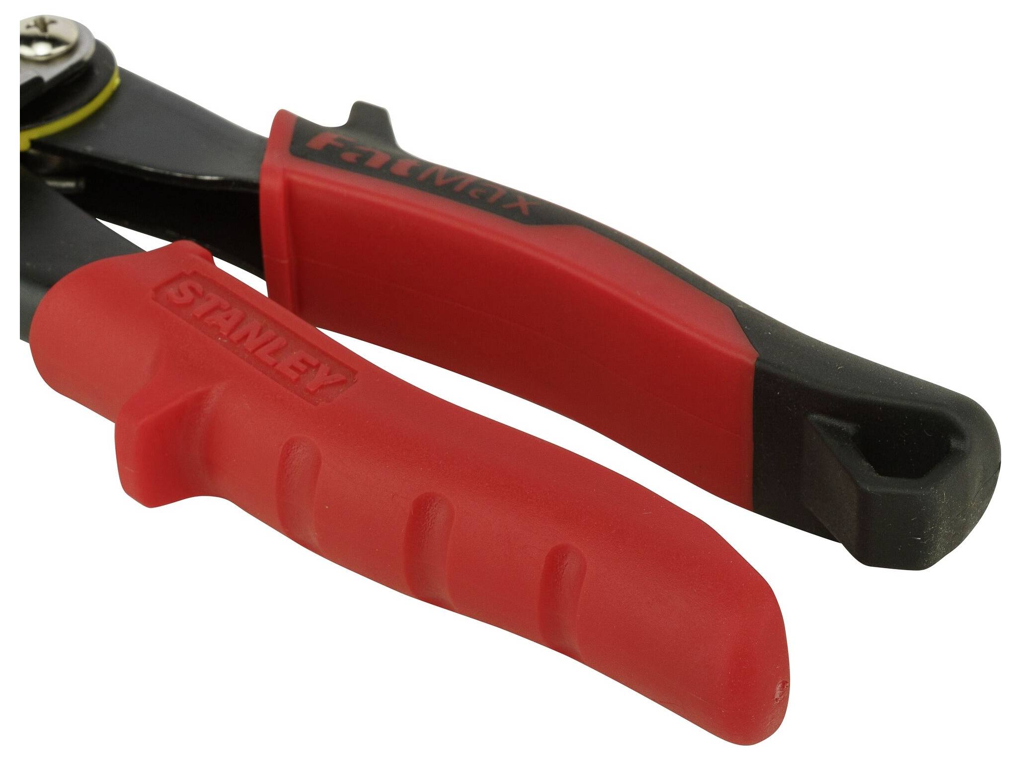 Two red tool handles, one with a 'STANLEY' inscription, the other black and red. They show different designs and brands.