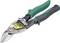 Metal shears with a green handle, suitable for cutting sheets and other metal materials.