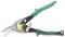 Garden shears with a green handle, yellow safety seal, and silver blades, suitable for cutting plants and branches.