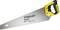 Hand saws with yellow and black handles, Stanley brand, JetCut model, length 450 mm. Ideal for rapid wood cutting.