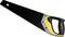 Hand saw with a black saw blade and ergonomic yellow-black handle, suitable for woodworking.