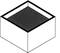 Black and white isometric drawing of an open cube with a dotted base, without a visible lid.