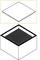 Drawing of an open cube with a grid floor and a separate square lid.