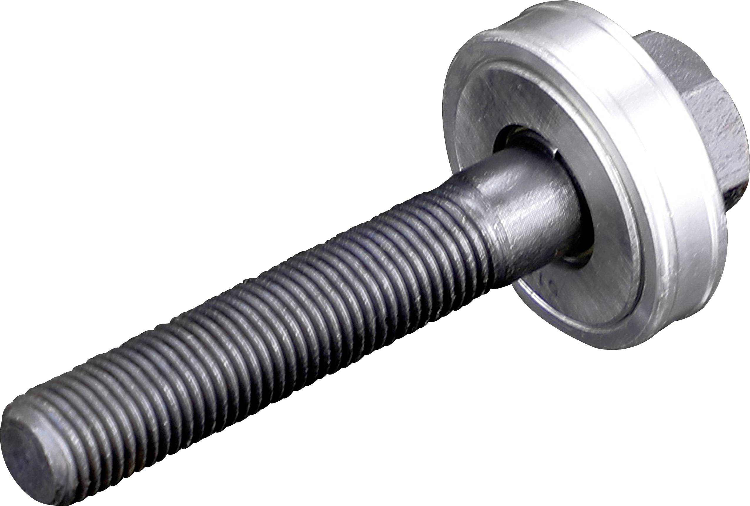 Bolt with integrated washers and hexagonal head, suitable for mechanical connections in machinery or construction.