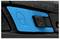 Blue button with a lock symbol on a black surface, potentially indicating a lock or security setting.