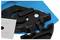 A blue and black plastic component with a metallic blade insert, likely part of a cutting device or tool.