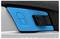 Close-up of a blue switch on a device, showing a lock symbol. The switch is situated between two black buttons.