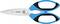 A blue and black pair of scissors with stainless steel blades, featuring the 'martor' logo, in a close-up shot. They have ergonomic handles.