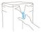 A hand uses a knife to open a cardboard box along a dotted line.