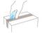 A hand cuts along the dotted line on the top of a cardboard box using a blue utility knife.