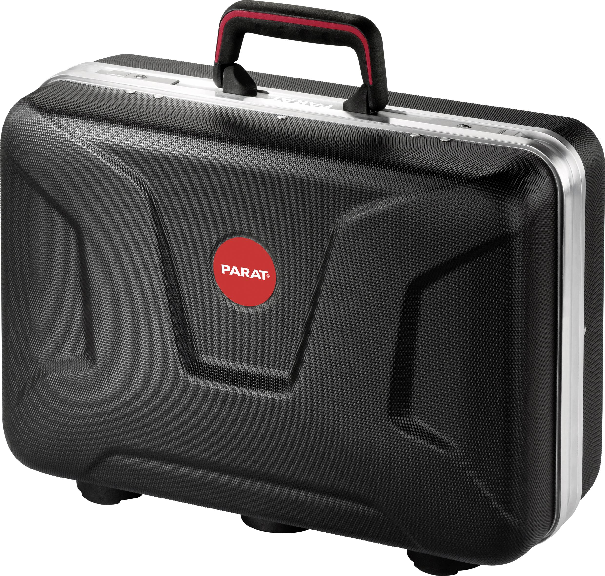 Black case with a red 'PARAT' logo in the centre; reinforced handle on top; robust, professional appearance.