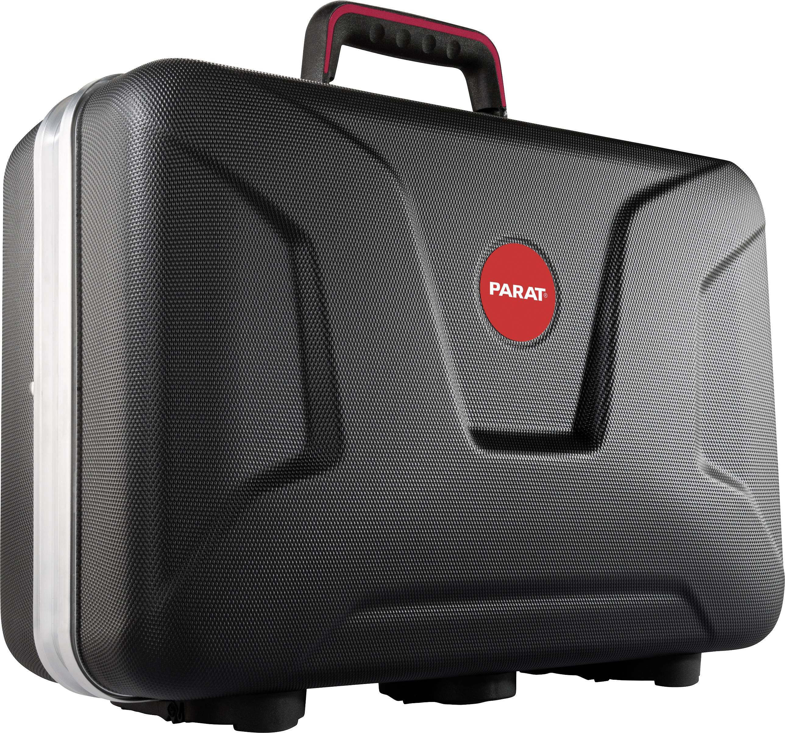 A black case with a red circle bearing the inscription 'PARAT'. The case has a handle and is reinforced.