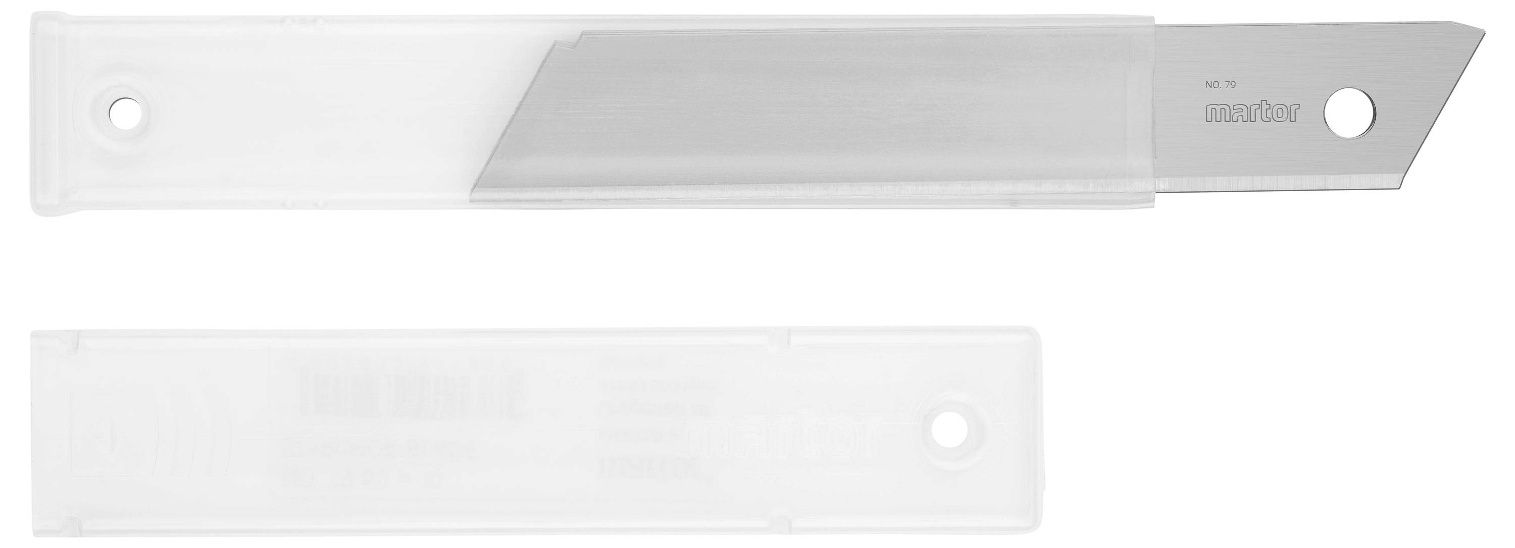 Replacement blade in a clear plastic case, partially extended.