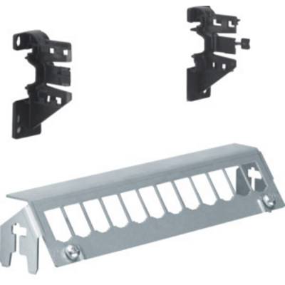 'A cable management device for DIN rail mounting, comprising a plastic cable holder and a metal cover.'