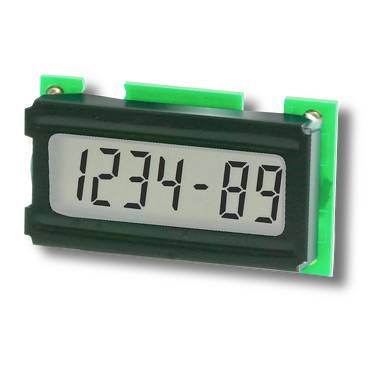Digital LCD module displaying '1234-89' in a black rectangular housing with green circuit tabs<br>