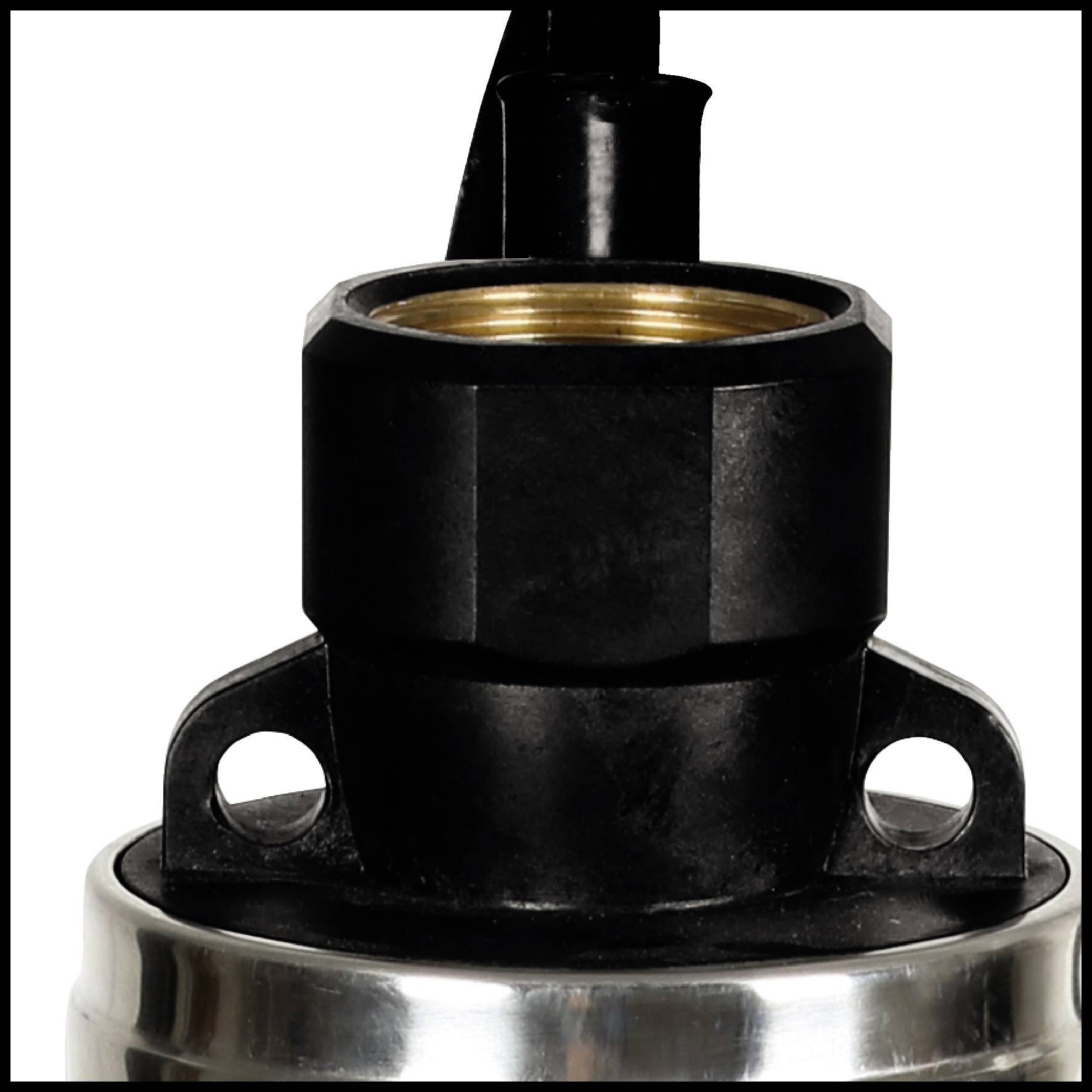 Close-up of a black plastic screw cap on a silver cylindrical container.