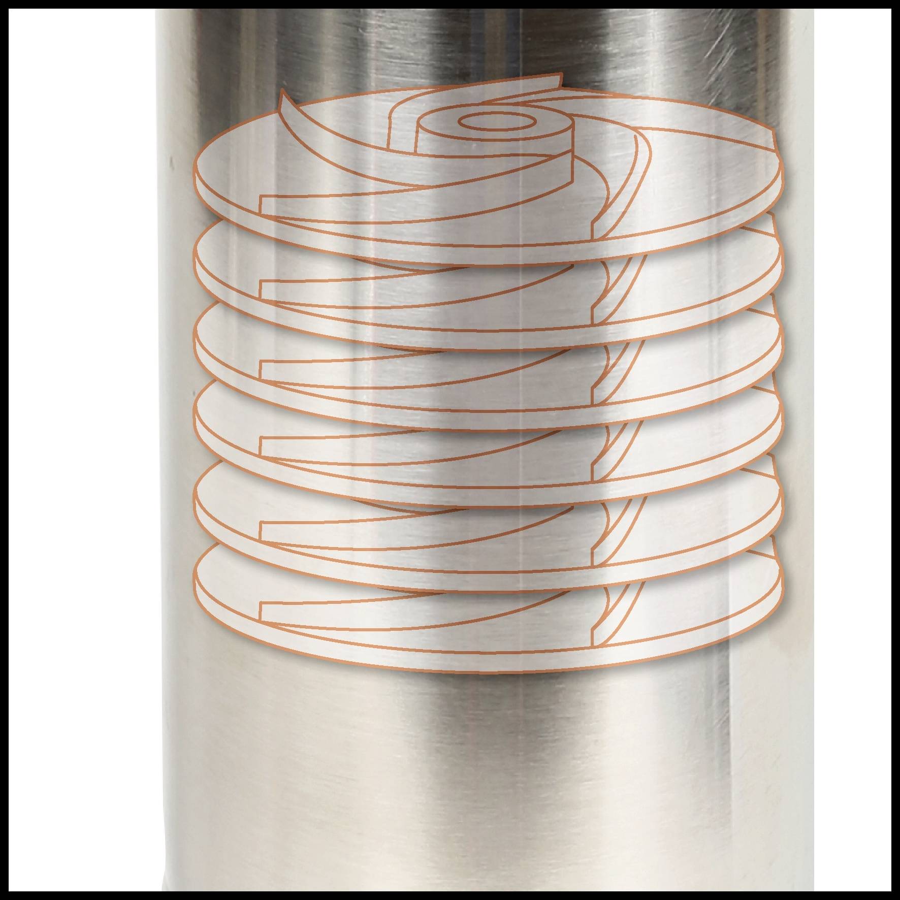 Steel cylinder with a sketched helical structure.