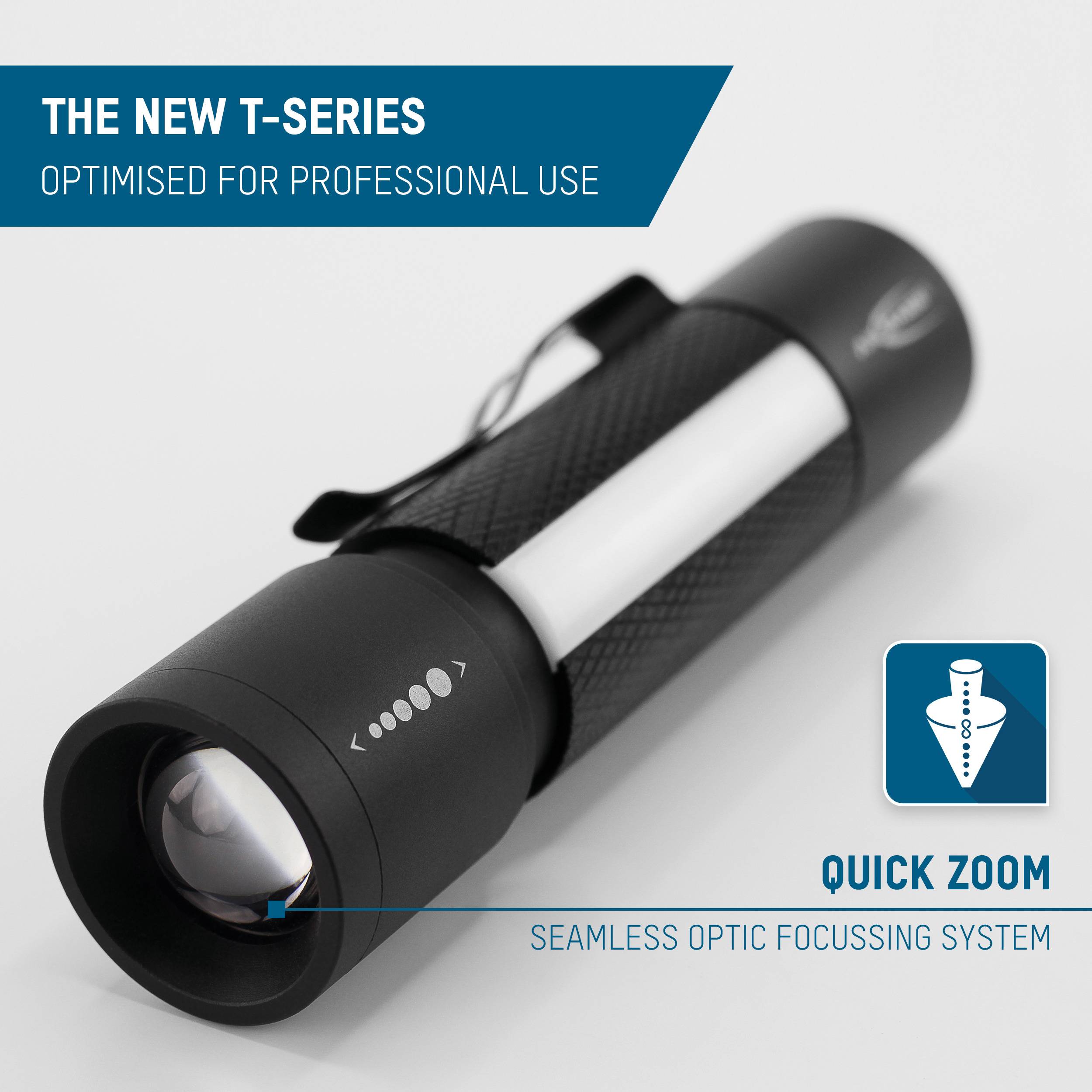 Torch from the new T-series, optimised for professionals, with seamless optical focusing system and rapid zoom.
