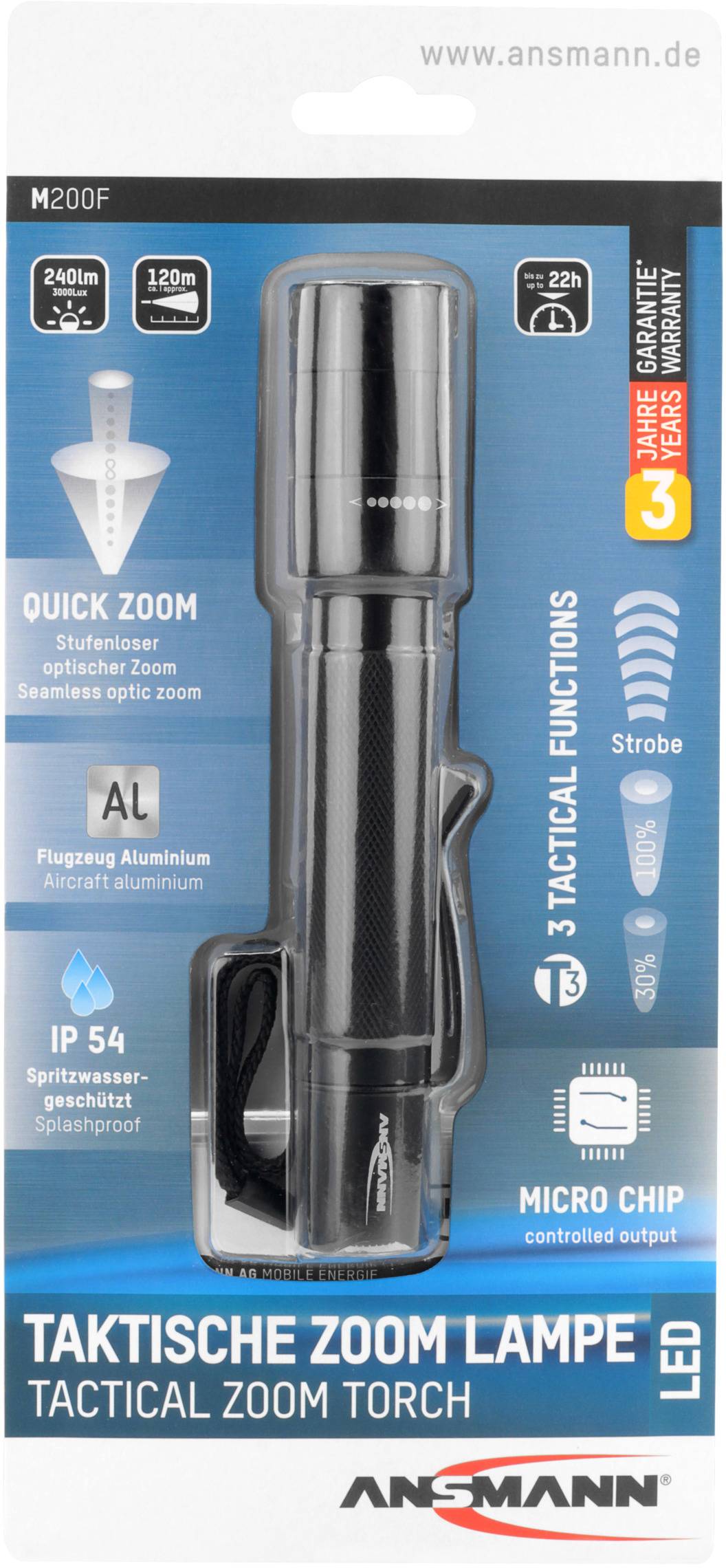 Ansmann M200F LED (monochrome) Torch Belt clip, Wrist strap battery-powered 240 lm 174 g-6