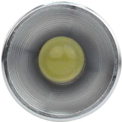 Close-up of a metallic cone with a yellow sphere in the centre.