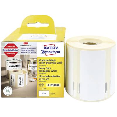 Avery-Zweckform Label roll 57 x 32 mm Film White 400 pc(s) Permanent adhesive A1933084 All-purpose labels