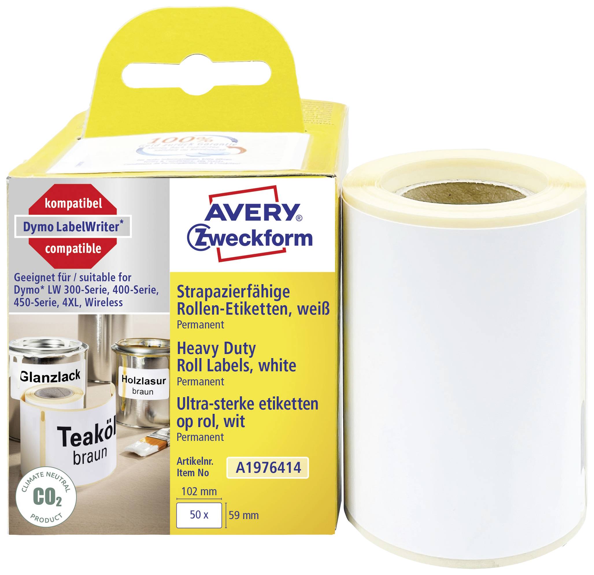 Avery-Zweckform Label roll Compatible replaced DYMO 1976414 59 x 102 mm Film White 50 pc(s) Permanent adhesive All-purpose labels A1976414