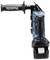 A cordless hammer drill with a side handle and 'Makita' logo, front view. Suitable for DIY and construction work.
